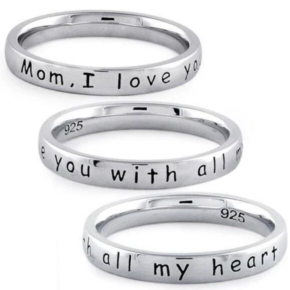 Sterling Silver "Mom, I love you with all my heart" Ring New - Picture 4 of 6